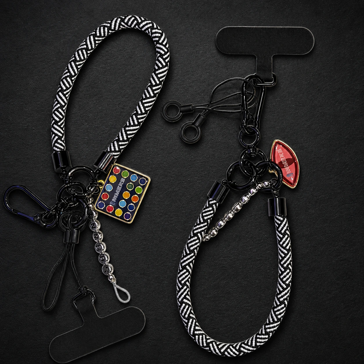INMERS phone straps — braided wrist ropes with charms and phone tab