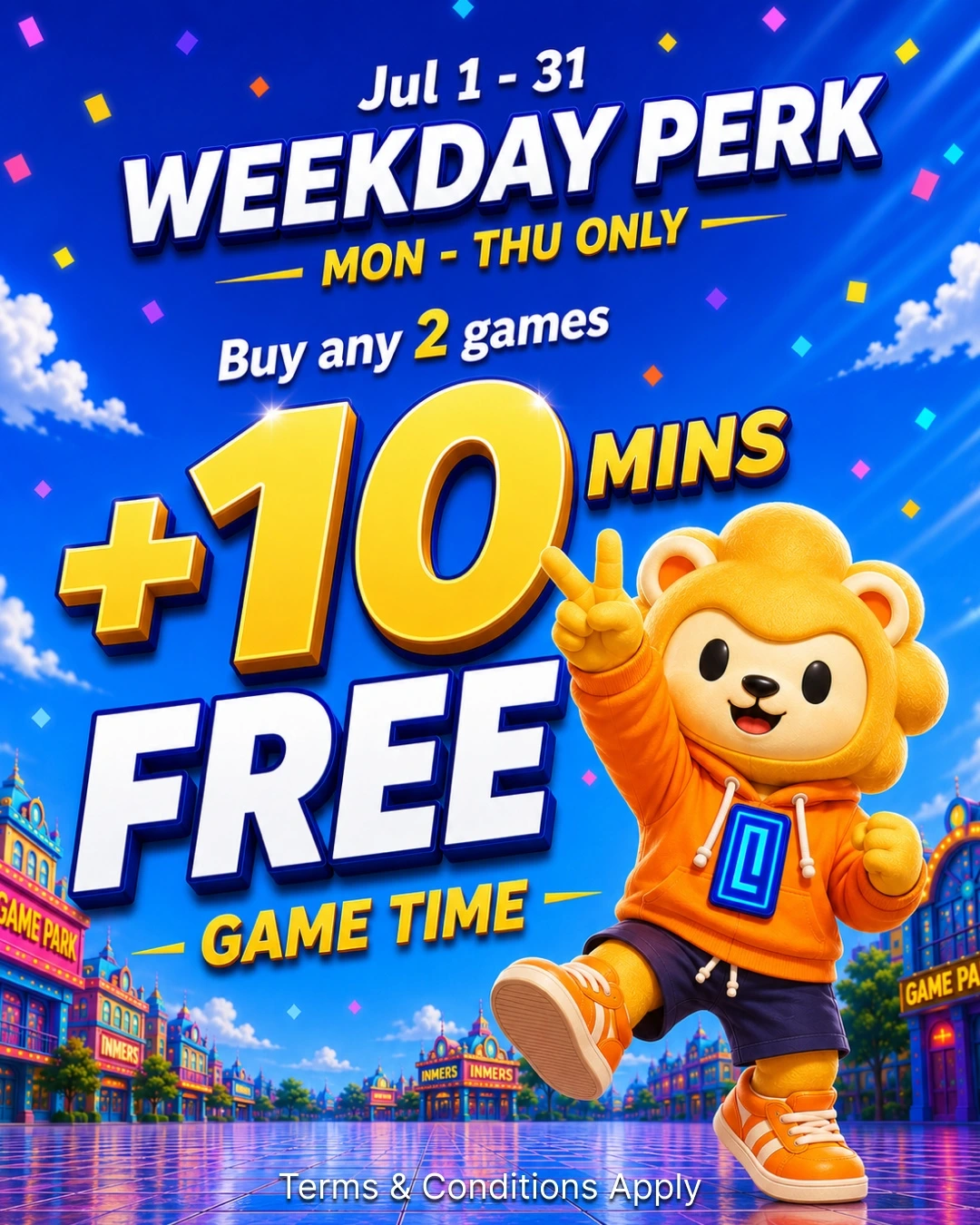 Weekday Perk promotion at INMERS Makati offering 10 free minutes of gameplay when purchasing any 2 games