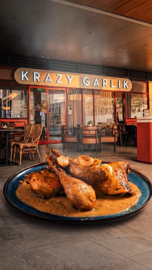 40 Kloves Chicken in garlic sauce served in front of the Krazy Garlik storefront at One Ayala Level 3